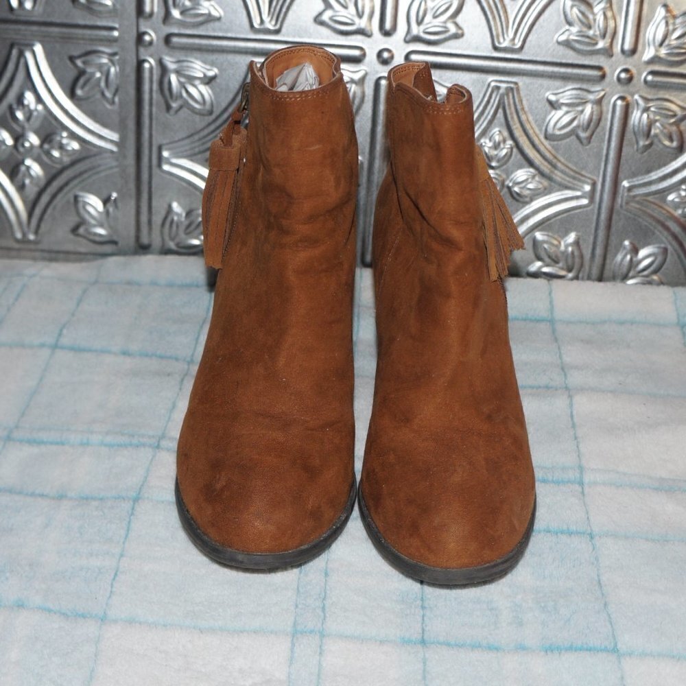 ESPRIT "Roberta" Size 8M Brown Faux Suede Zip Up With Tassels Block Boot Heels - Picture 2 of 8